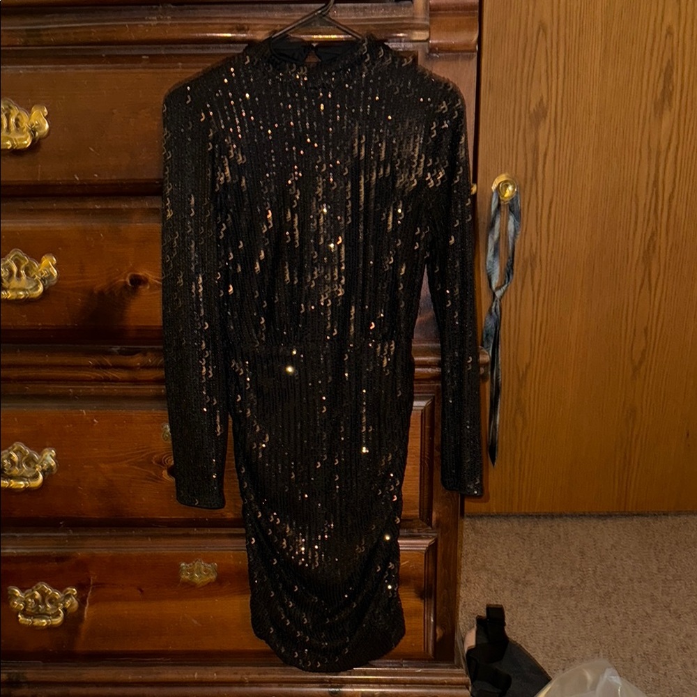 Black Sequin Long Sleeve Dress